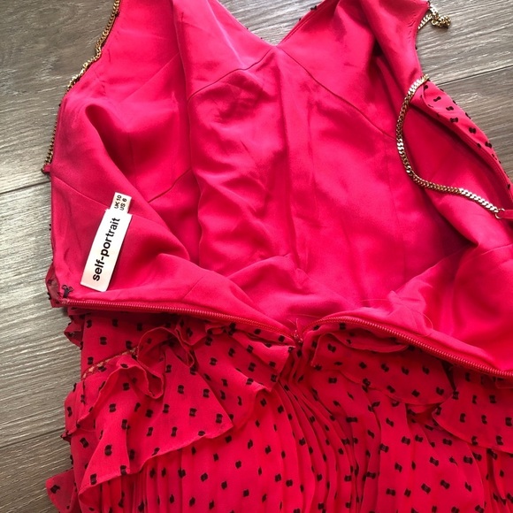 Self Portrait Crochet Trimmed Ruffled Plumetis Maxi Dress Size 6 - Picture 11 of 13